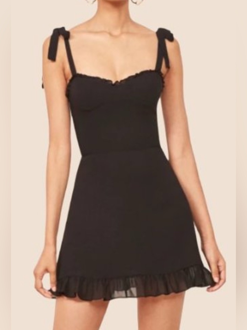 Reformation Tie-Shoulder Mini Dress - Black